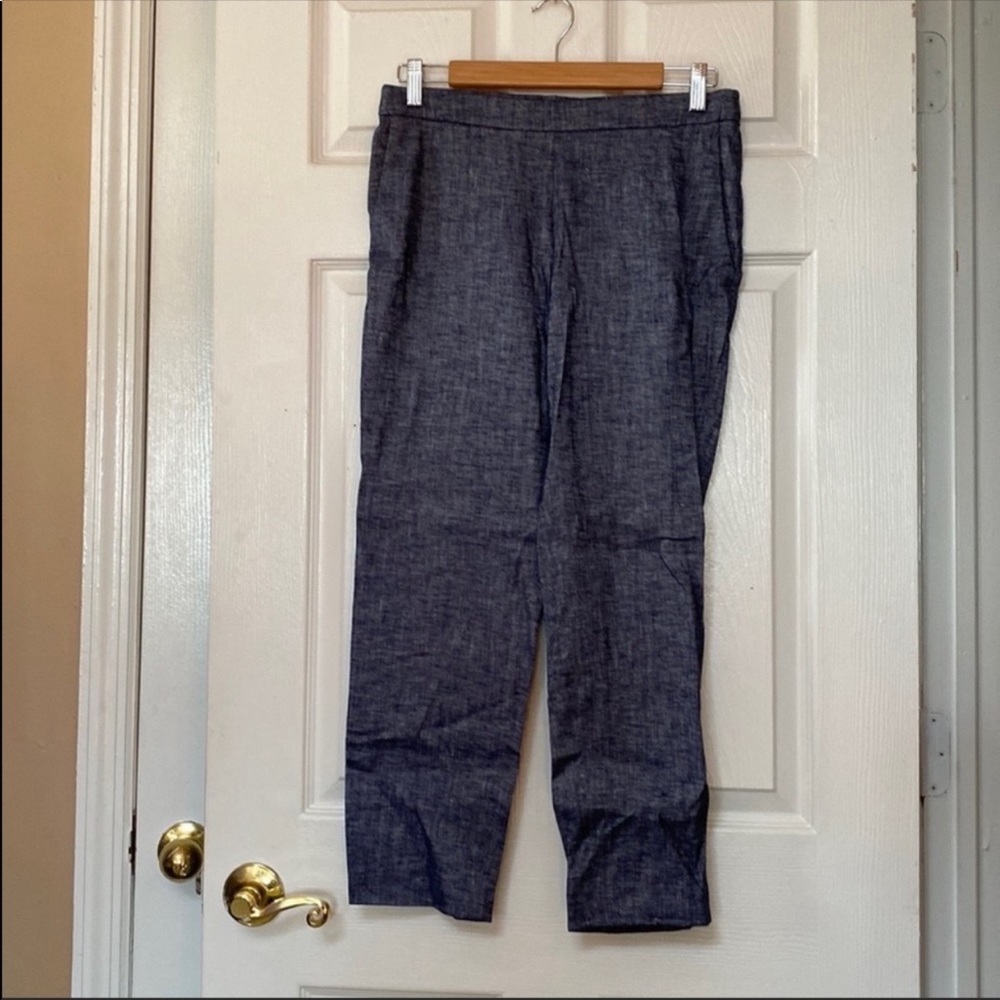Theory Blue Chambray Linen Denim Cropped Trouser Pants